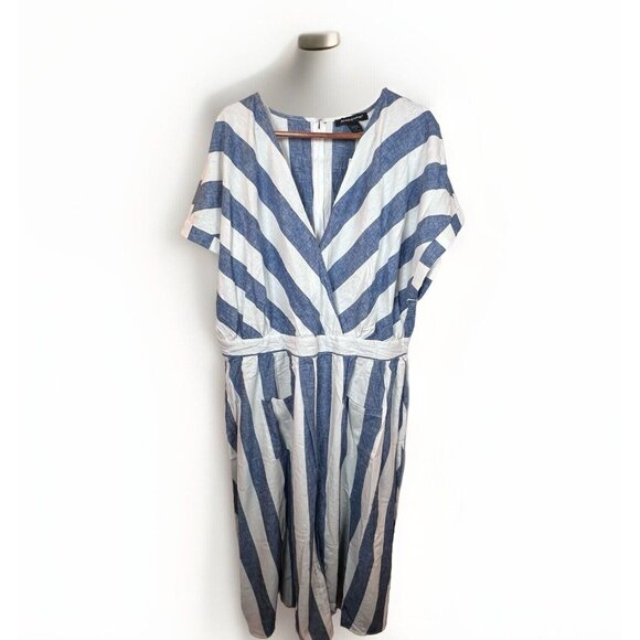 Ashley Stewart Maxi Dress Women’s Size 22 Striped Blue & White Pockets Zipper - Picture 1 of 15
